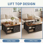 JIONJOY 31.5 Tavolino da Caffè con Piano Sollevabile, Ampio Vano Contenitore Nascosto, Scaffali Regolabili, Tavolo Centrale Quadrato in Stile Rustico per Soggiorno, Piccoli Spazi