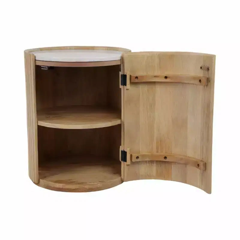 Tavolino Laterale Decorativo in Legno Scanalato con Piano in Marmo e Spazio Contenitivo - Piccolo Tavolino d'Appoggio per Arredo Camera da Letto o Soggiorno