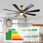 Ventilatore da soffitto con luci telecomandato e 8 grandi pale in legno