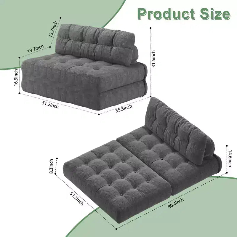 Divano Letto Futon Pieghevole in Velluto a Coste, Sedia Convertibile da Pavimento con Cuscino e Supporto per la Schiena