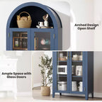Mobile Contenitore Alto Ad Arco con Ante in Vetro, Libreria Espositiva a 5 Ripiani con Mensole Regolabili per Cucina o Soggiorno