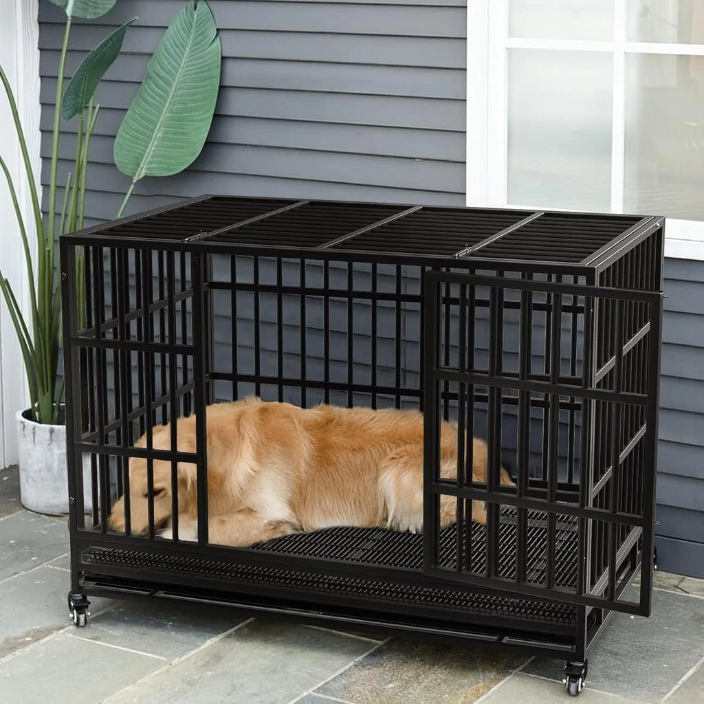 BOSSIN Trasportino/Gabbia/Panca per Cani Indistruttibile Resistente da 48/38 Pollici, Anti-Fuga, con Ruote Bloccabili