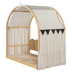 Letto a piattaforma in legno massiccio a forma di casetta, letto Montessori a terra con tetto ad arco e letto estraibile per bambine e bambini