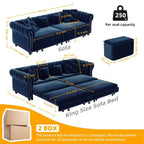 Divano Letto Estraibile 3-in-1 King Size in Velluto Whisen e Divano Letto Convertibile con Ottomana Mobile, Design Trapuntato