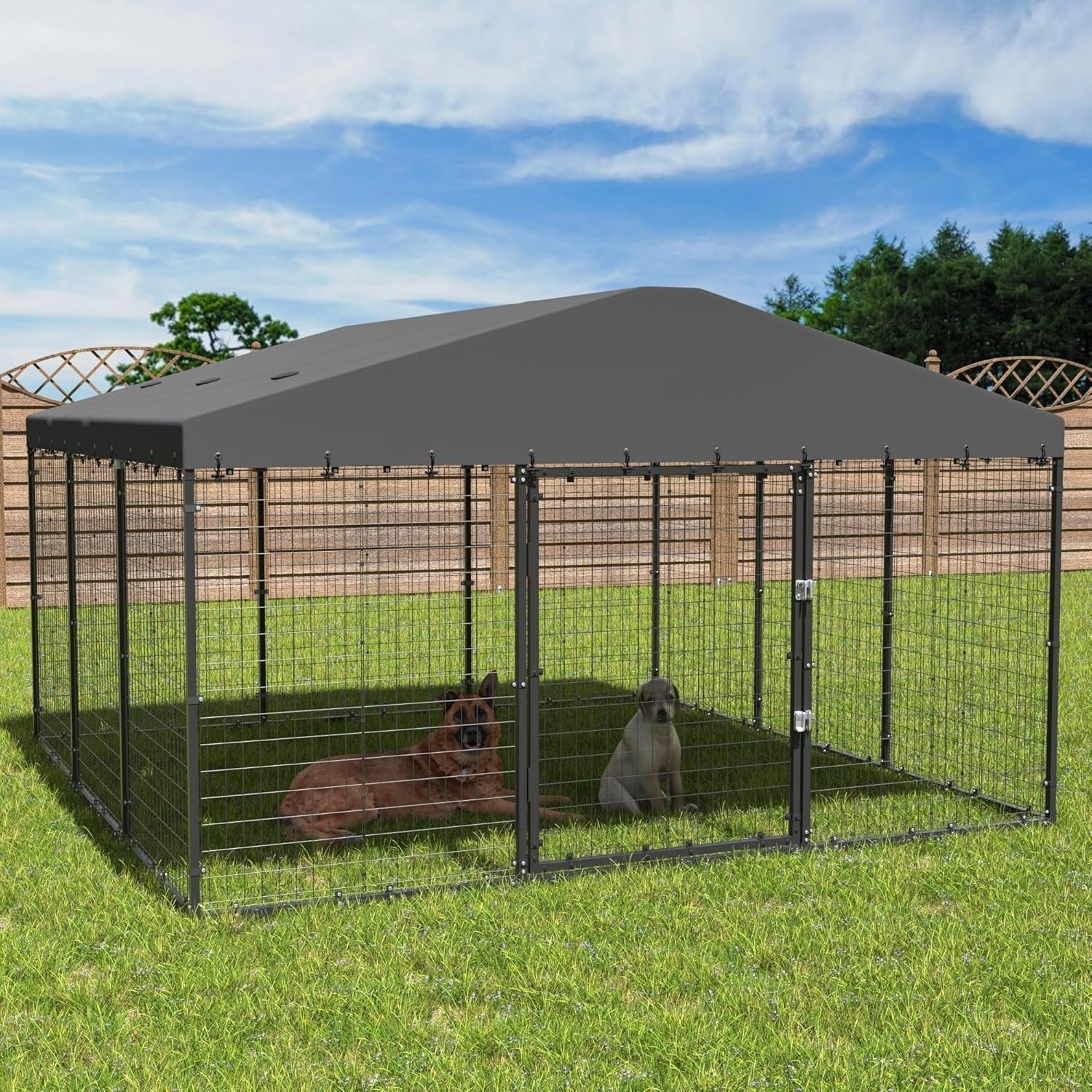 L 118 x P 118 x A 70 Cuccia grande per cani da esterno, Box recintato resistente per cani con tetto impermeabile