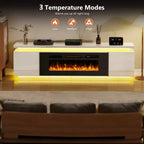 Mobile TV Skyzoo con camino elettrico per TV fino a 80" con luci a LED e 4 prese CA, console TV per soggiorno