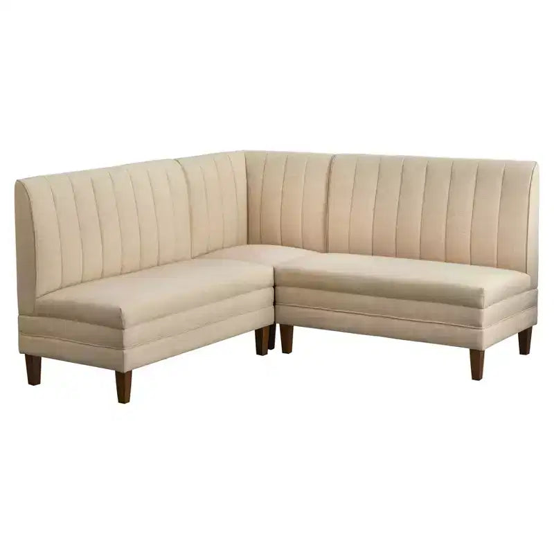 Lifestorey Set da Pranzo Banquette Kerrington con Schienale Canale, 4 Pezzi, Noce/Crema: Tessuto Effetto Lino, Tavolo con Piedistallo