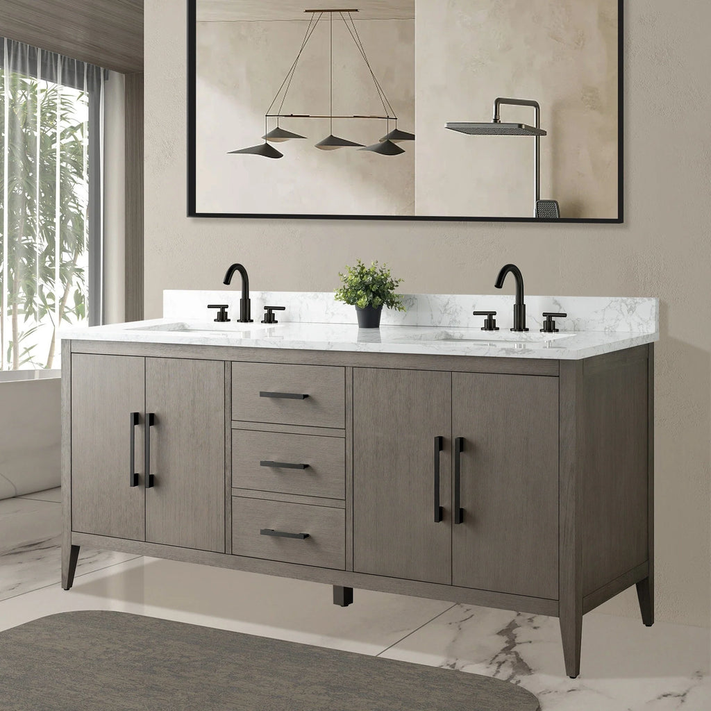 Mobile lavabo doppio Vanity Art 72 per bagno con piano in marmo composito