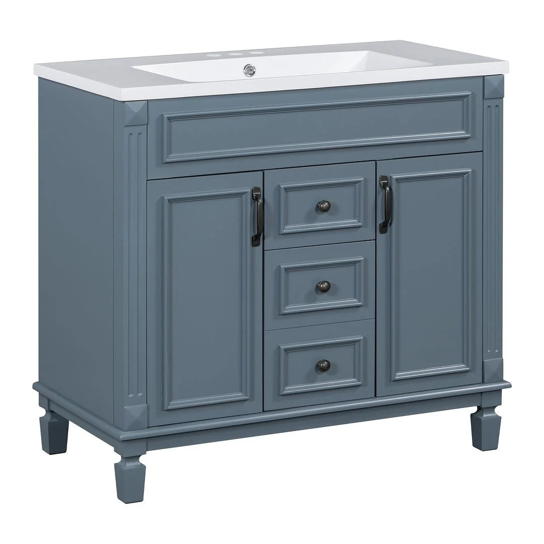 Mobile Bagno Moderno da 90cm con Lavabo Integrato e Specchiera, 2 Ante e 2 Cassetti