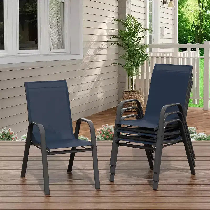 Sedie da patio, Set di 4/6 sedie da pranzo impilabili per esterni in textilene leggero per tutte le stagioni con braccioli per giardino, bordo piscina