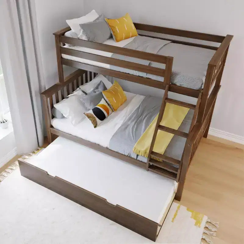 Letto a Castello in Legno Massello Max & Lily, una Piazza e Mezza con Letto Estraibile Contenitore e Scaletta per Bambini