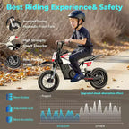 ECOLEAP K1 Moto da cross elettrica per bambini 36V 25 km/h veloce, autonomia 22 km, motore di picco 700W, 3 modalità di velocità, pneumatici fuoristrada da 12 pollici, certificazione UL, età 3-10 anni