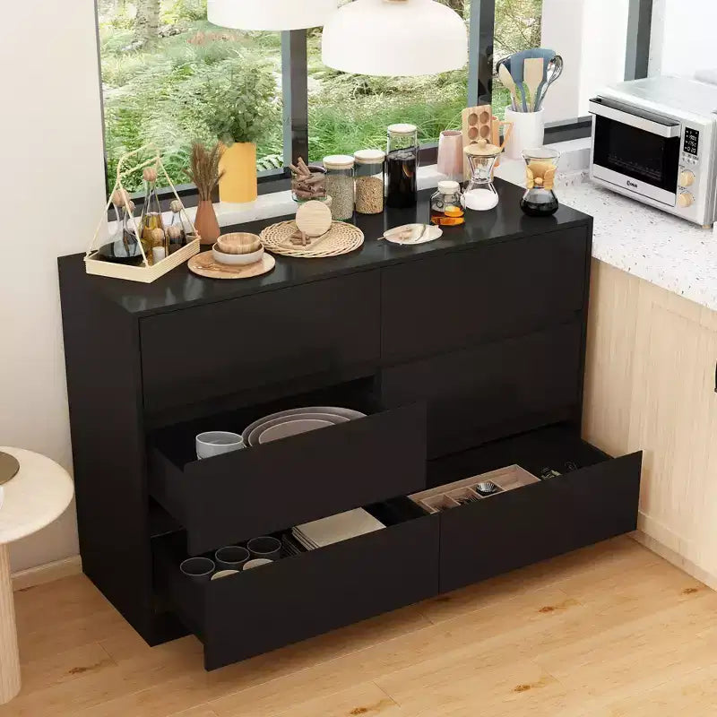 Credenza/Mobile Buffet Intelligente Girevole/Allungabile con 6 Cassetti, Piano d'Appoggio Estensibile, Tappetino Antiscivolo, Tavolo da Pranzo Girevole, Dispensa ad Isola per Cucina