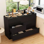 Credenza/Mobile Buffet Intelligente Girevole/Allungabile con 6 Cassetti, Piano d'Appoggio Estensibile, Tappetino Antiscivolo, Tavolo da Pranzo Girevole, Dispensa ad Isola per Cucina