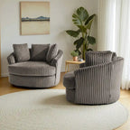 Set di 2 Poltrone Girevoli a Barilotto Oversize da 43" in Velluto a Coste Felpato con Cuscini
