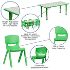 Set Tavolo Attività Rettangolare Regolabile in Altezza in Plastica Emma and Oliver 23.625"W x 47.25"L con 6 Sedie