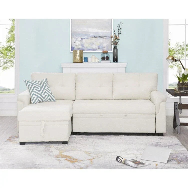Divano componibile convertibile reversibile con letto estraibile, chaise longue con contenitore nascosto e gambe durevoli