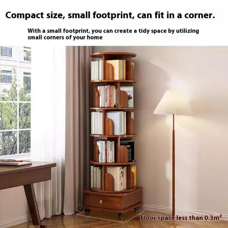 Chic Crate Libreria ad angolo girevole a 360° a 6 livelli con ruote, libreria stretta per piccoli spazi, marrone noce