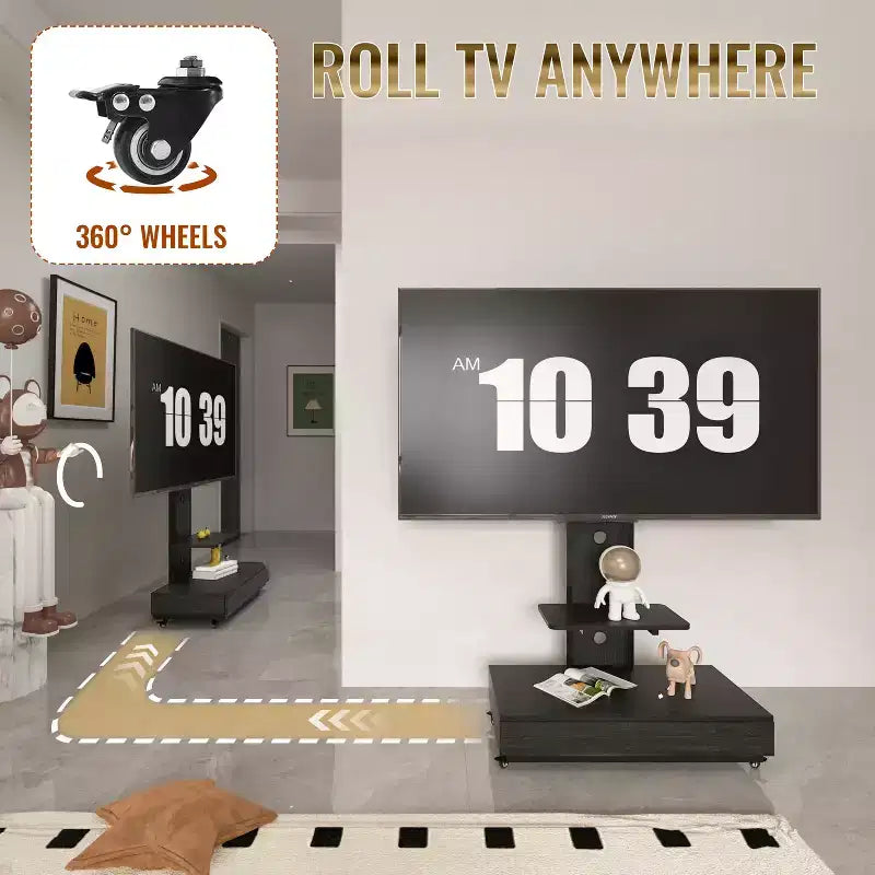 Mobile porta TV per televisori da 32-75 pollici, carrello TV mobile regolabile in altezza con cassetto e ruote per soggiorno, camera da letto, uffici -ModernLuxe