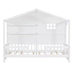 Letto a capanna per bambini con scaffali e sponde, Struttura letto in legno stile Montessori per bambini con finestra e striscia luminosa scintillante