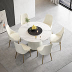 Tavolo da pranzo rotondo da 53" per 6 persone con piano in pietra sinterizzata e Lazy Susan