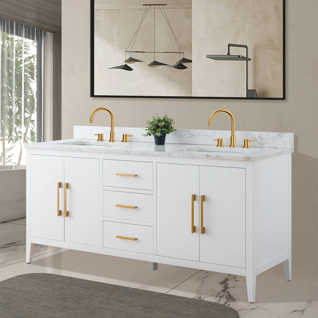 Mobile lavabo doppio Vanity Art 72 per bagno con piano in marmo composito