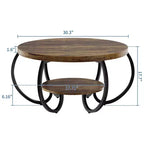Tavolino Industriale Rotondo da 30 Pollici a 2 Livelli con Piedini Regolabili Ripiano Effetto Legno Design Fiamma Facile da Montare Soggiorno