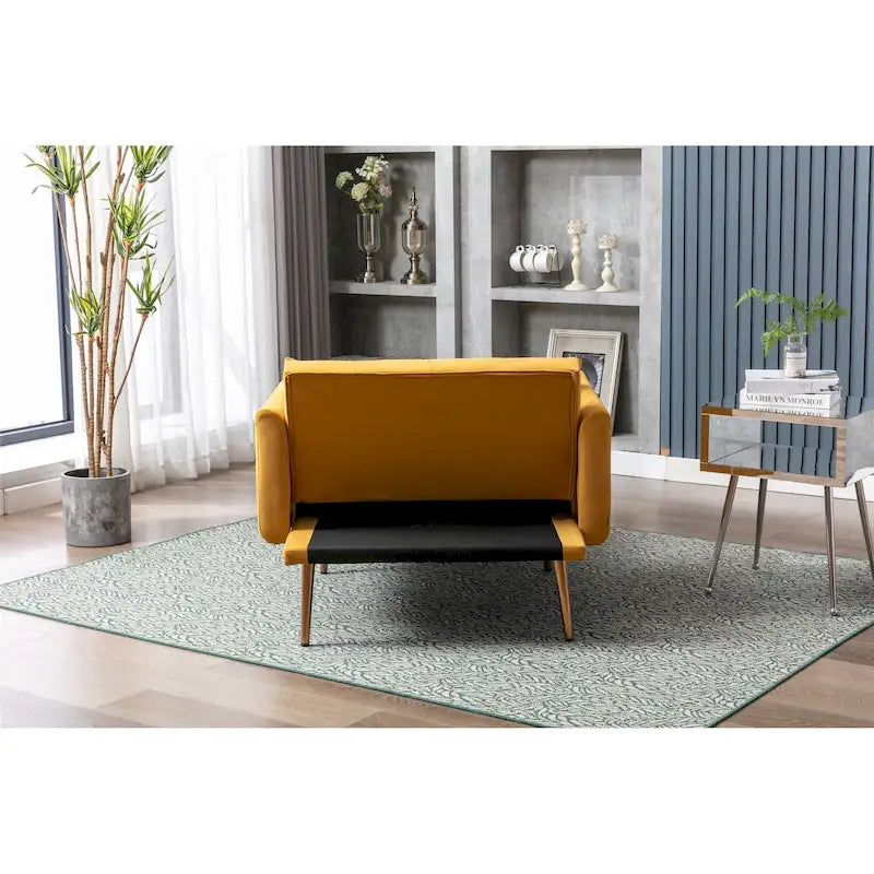 Divano letto-poltrona in velluto trapuntato con piedini color oro rosa per salotto