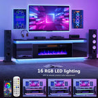 Mobile TV Skyzoo con camino elettrico per TV fino a 80" con luci a LED e 4 prese CA, console TV per soggiorno