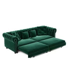 Divano Letto Estraibile 3-in-1 King Size in Velluto Whisen e Divano Letto Convertibile con Ottomana Mobile, Design Trapuntato