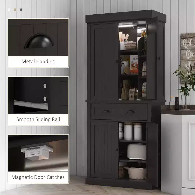 Mobile credenza da cucina da 71" con luci a LED, 6 ante con ripiani, un cassetto e 4 ripiani regolabili