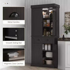 Mobile credenza da cucina da 71" con luci a LED, 6 ante con ripiani, un cassetto e 4 ripiani regolabili
