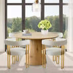 Set Tavolo da Pranzo Rotondo Espandibile a Ovale con 4 Poltroncine in Velluto, Design Moderno con Base a Piedistallo, Posti a Sedere Fino a 8 Persone-Panipeachy
