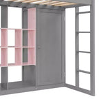 Letto a soppalco per bambini con armadio e mensole, Struttura in legno per letto a soppalco con mobiletto contenitore per bambini e ragazzi