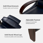 Poltrona reclinabile manuale Alex Mid-century Modern Cigar in vera pelle con braccioli ricurvi in legno