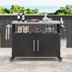 Isola da cucina per esterni con piano in acciaio inossidabile, carrello per barbecue in metallo con armadio di stoccaggio - N/A