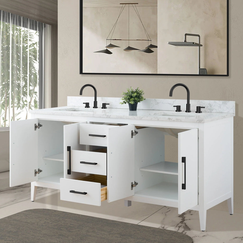 Mobile lavabo doppio Vanity Art 72 per bagno con piano in marmo composito