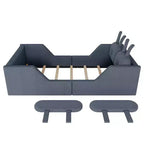 Whisen Twin - Letto a piattaforma, Letto imbottito da pavimento per bambini con cuscino a coniglio, Sponde laterali rimovibili
