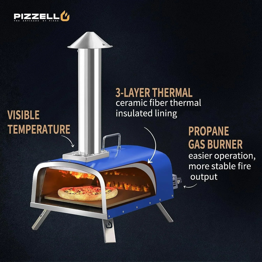 Forno per pizza da esterno multifuel per pizza con bruciatore a gas e contenitore per legna - 12 pollici