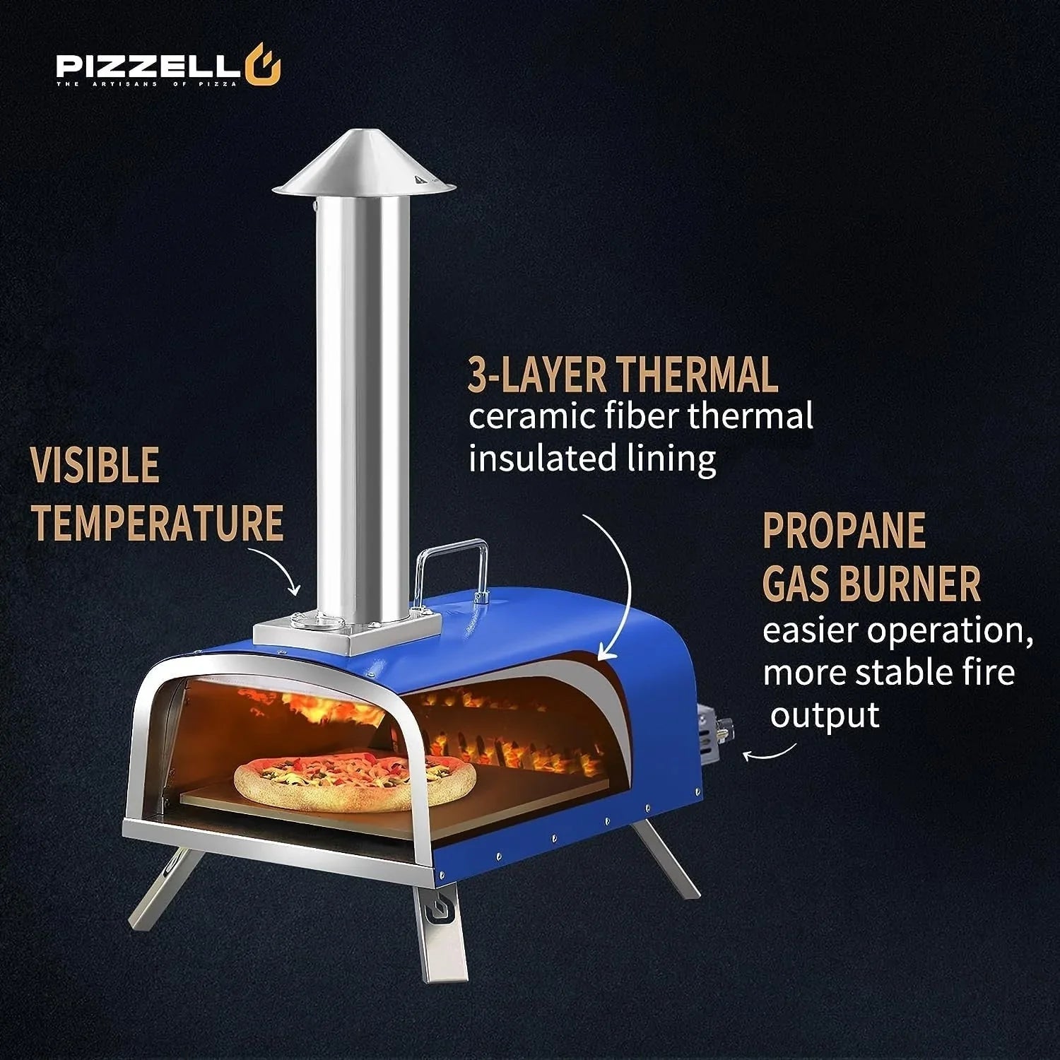 Forno per pizza da esterno multifuel per pizza con bruciatore a gas e contenitore per legna - 12 pollici