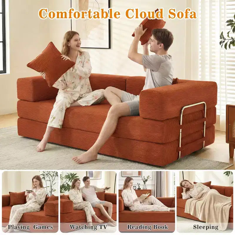 Dyonery 78Divano Letto Pieghevole Convertibile in Corduroy King Size Divano Letto a Pavimento Combinazione 4-in-1 Divano Modulare Componibile Divano Comodo Pieghevole.