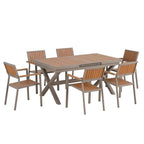 Set da pranzo da esterno moderno da 7 pezzi con sei sedie e un tavolo allungabile per patio