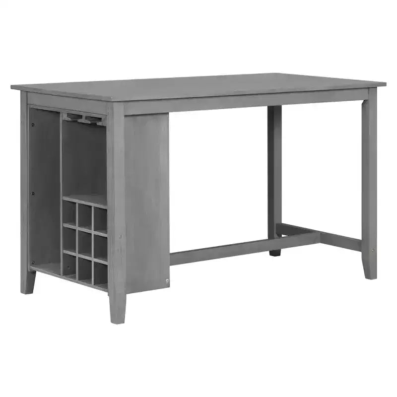 Set da pranzo da 5 pezzi in stile rustico ad altezza bancone con sedie per 4 persone, tavolo rettangolare in legno con ripiani e scomparto per bar/vino