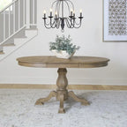 Tavolo da pranzo rotondo Magnolia Manor con base a piedistallo e prolunghe – 2 finiture