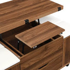Tavolino da caffè multifunzione moderno con piano sollevabile e vano portaoggetti nascosto, 4 sgabelli e rotelle, perfetto per spazi abitativi moderni
