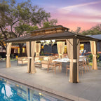 EROMMY Gazebo a tetto rigido, Pergola da esterno con doppio tetto, zanzariere e tende, Tenda da sole resistente per patio, cortile, feste in piscina