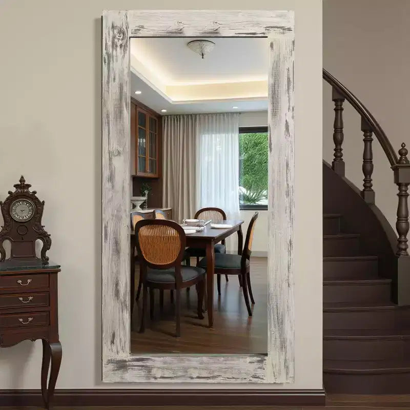 Specchio intero marrone usato, rettangolare ad angolo retto in legno massello, 71x31 pollici (senza staffa)