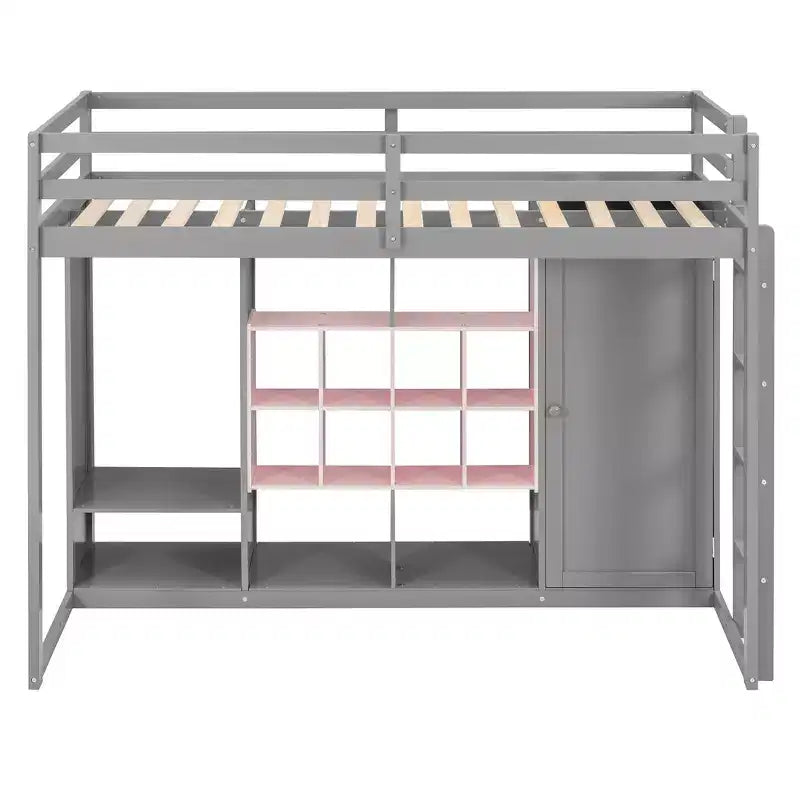 Letto a soppalco per bambini con armadio e mensole, Struttura in legno per letto a soppalco con mobiletto contenitore per bambini e ragazzi