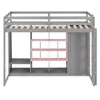Letto a soppalco per bambini con armadio e mensole, Struttura in legno per letto a soppalco con mobiletto contenitore per bambini e ragazzi