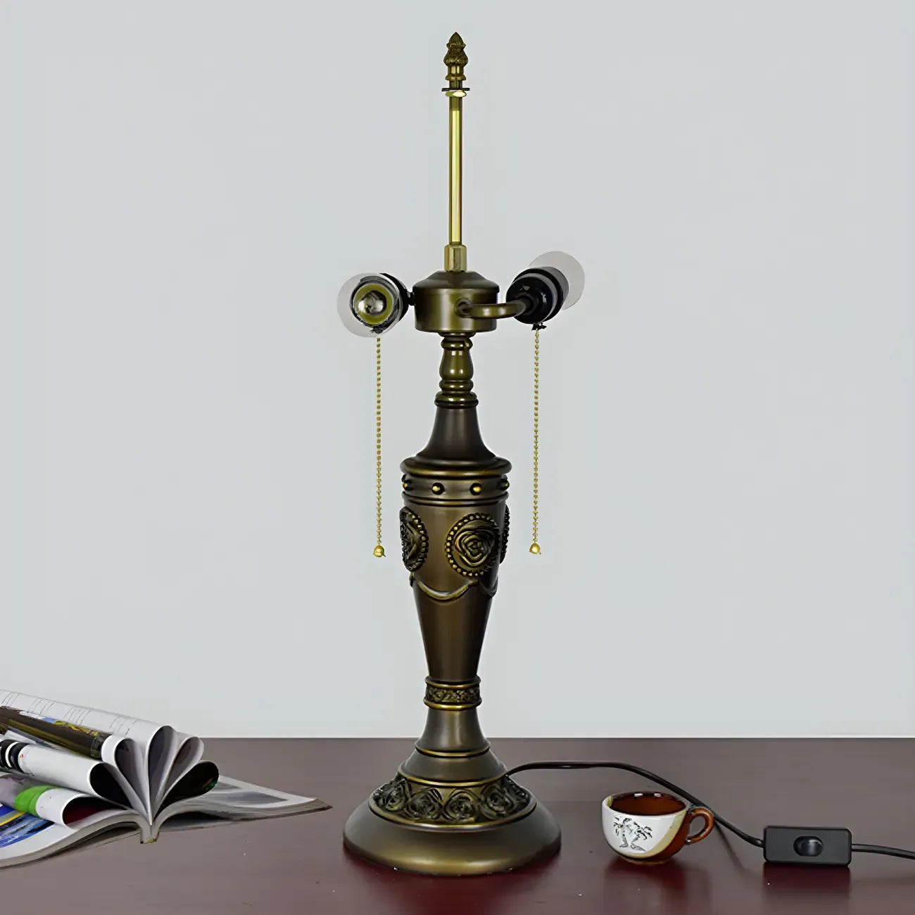 Lampada da tavolo HomeyFad a 2 luci, vintage, con cupola in vetro inossidabile
